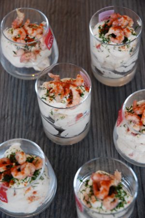 Verrines de mousse de crevettes grises