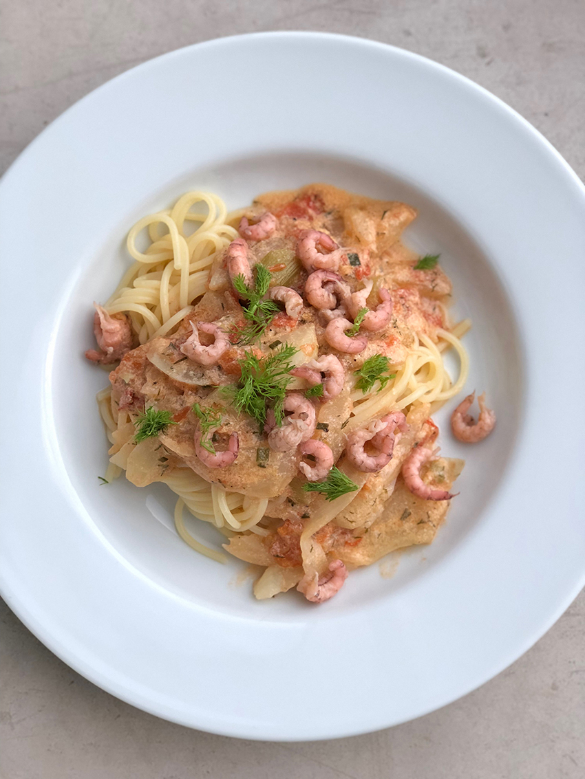 Spaghettis aux crevettes et fenouil - The Mona Project