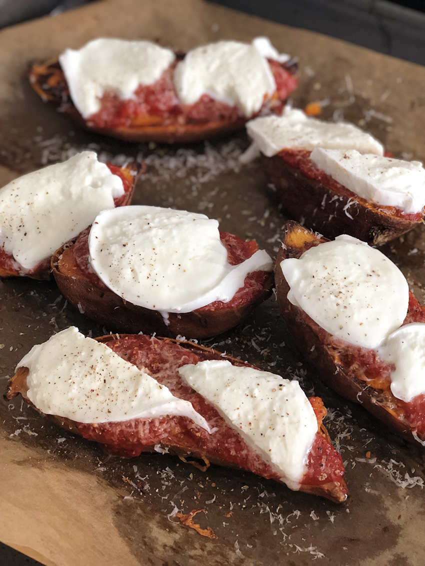 patate douce sauce tomate mozzarella - The Mona Project