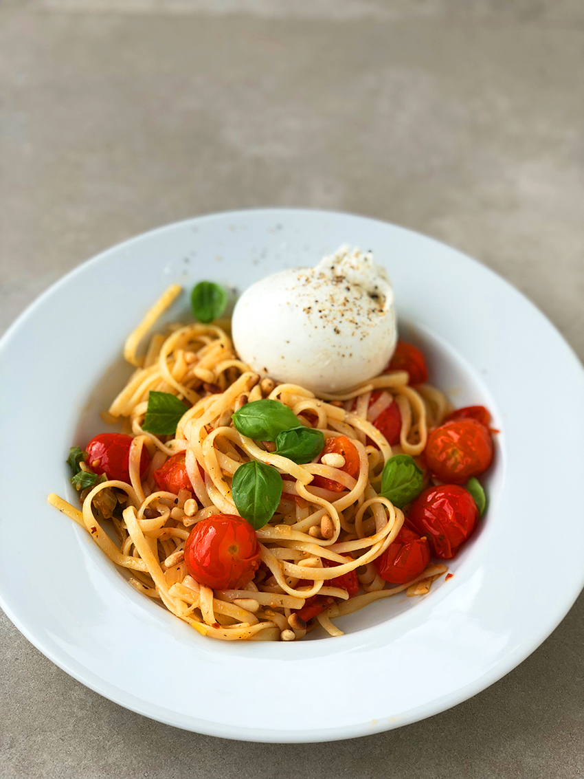 Linguine burrata tomates cerises