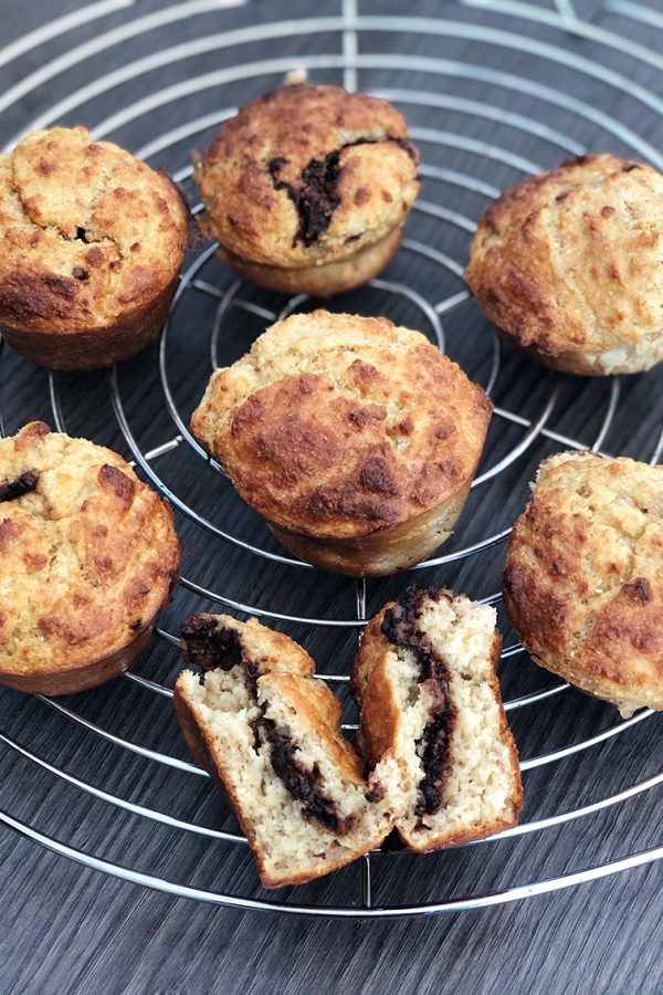 Muffins avoine – banane cœur choco