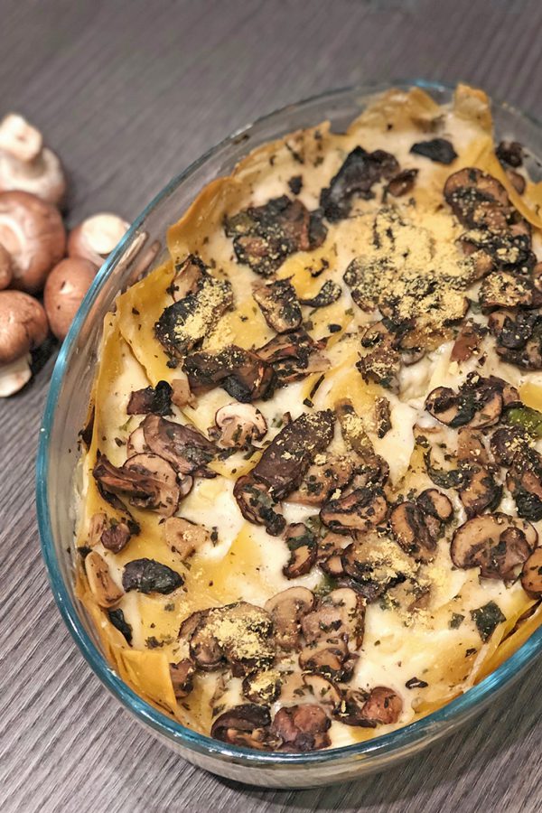 Lasagne à la crème de cajou, champignons et béchamel – vegan