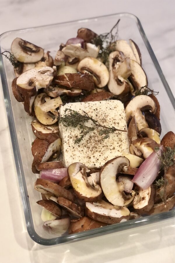 Pâtes express feta et champignons