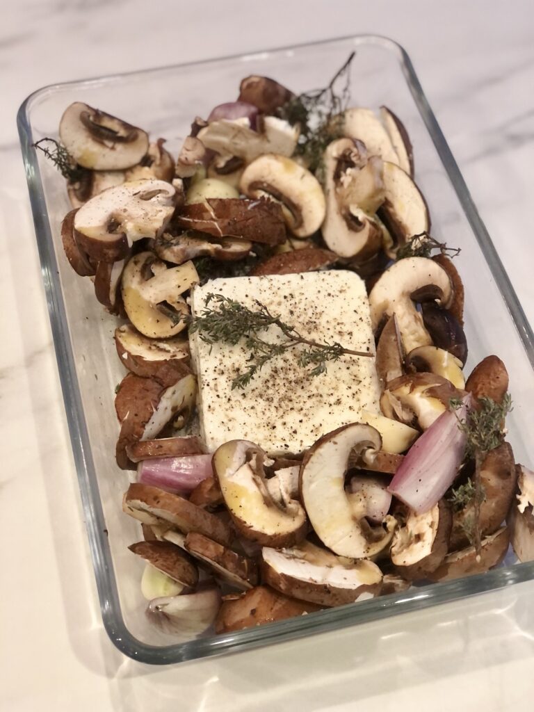 Pâtes express feta et champignons